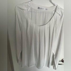 White long sleeve raw silk look blouse